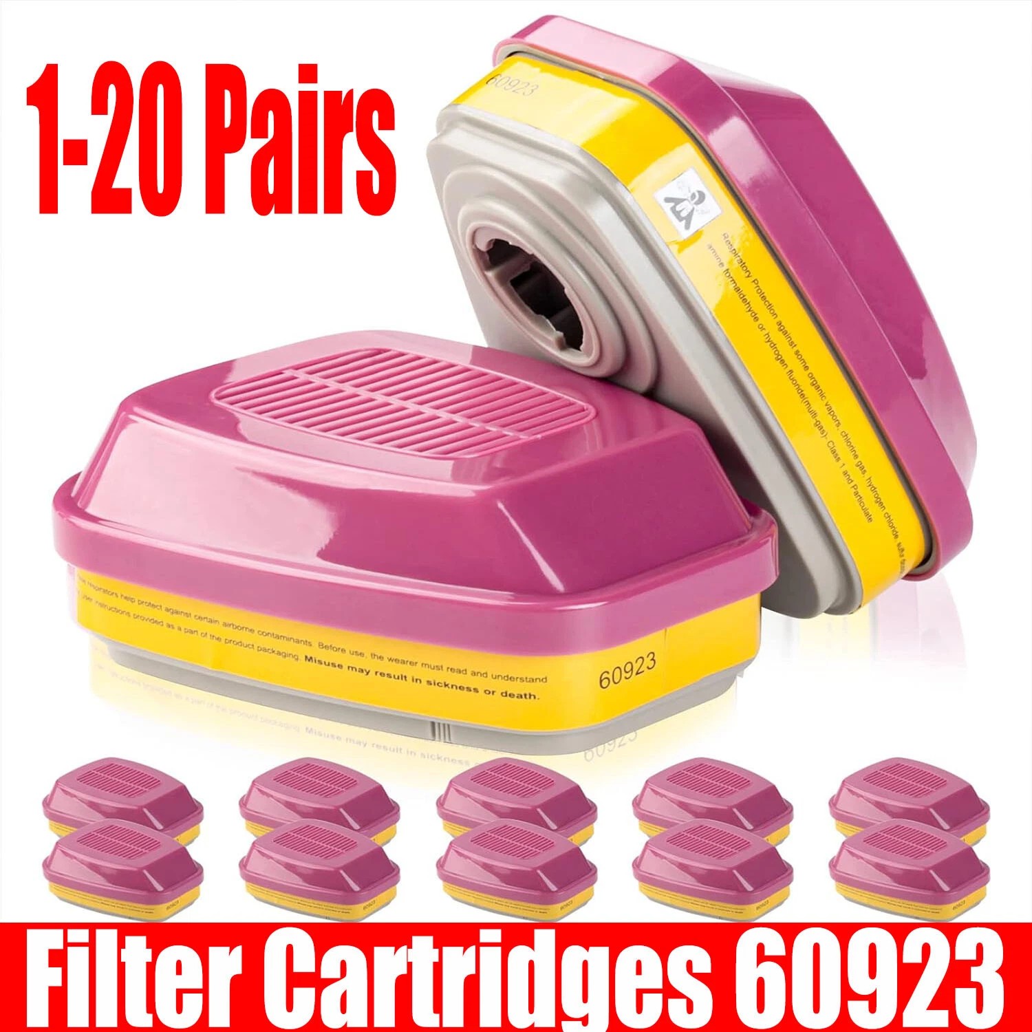 1-20 Pairs For 60923 Organic Gas Replacement Respirator Cartridge/Filter New 1-20 Pairs For 60923 Organic Gas Replacement Respirator Cartridge/Filter New