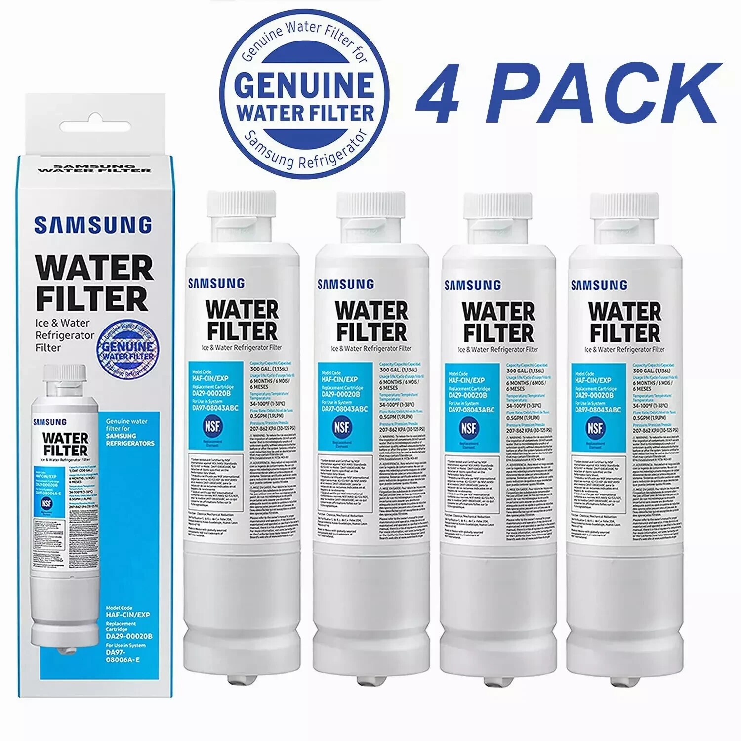 4 PACK Genuine Samsung DA29-00020B HAF-CIN/EXP Refrigerator Water Filter US New
