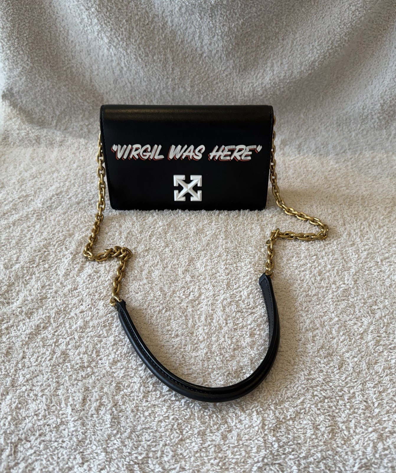 Off-White Virgil Was Here Black Leather Crossbody Shoulder Bag