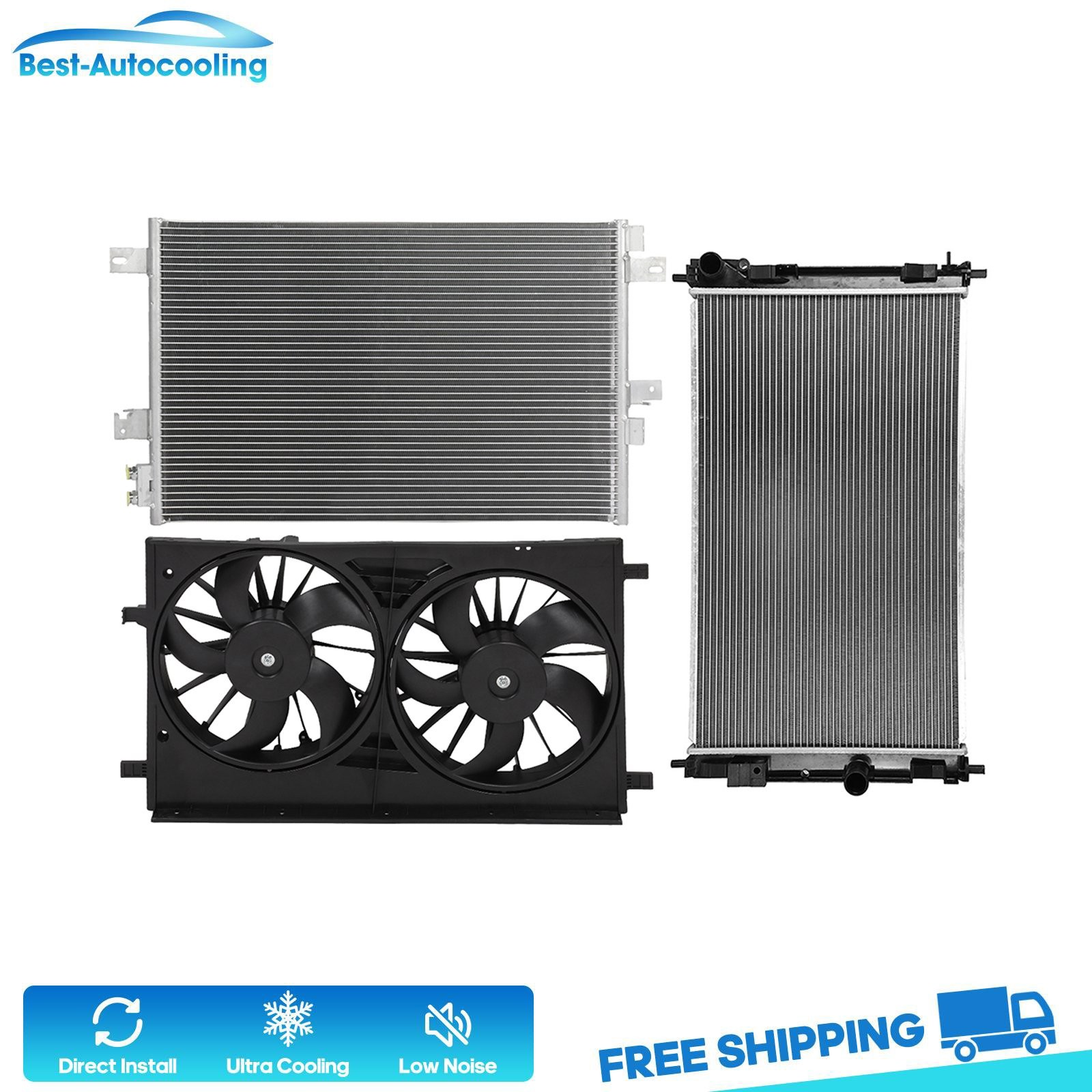 Aluminum Radiator Condenser & Cooling Fan Kit For 2007 08-2010 Chrysler Sebring