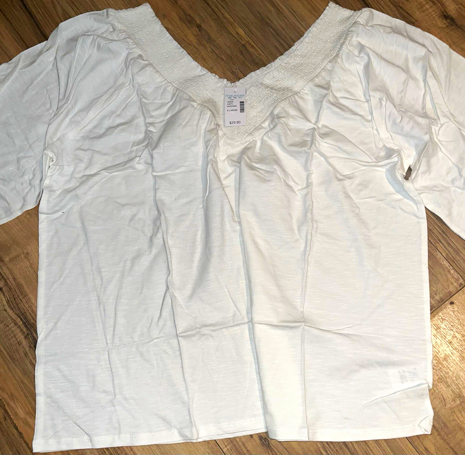 NWT Maurice’s Ivory Smocked Peasant Peplum Style V-Neck Top Women’s XL 