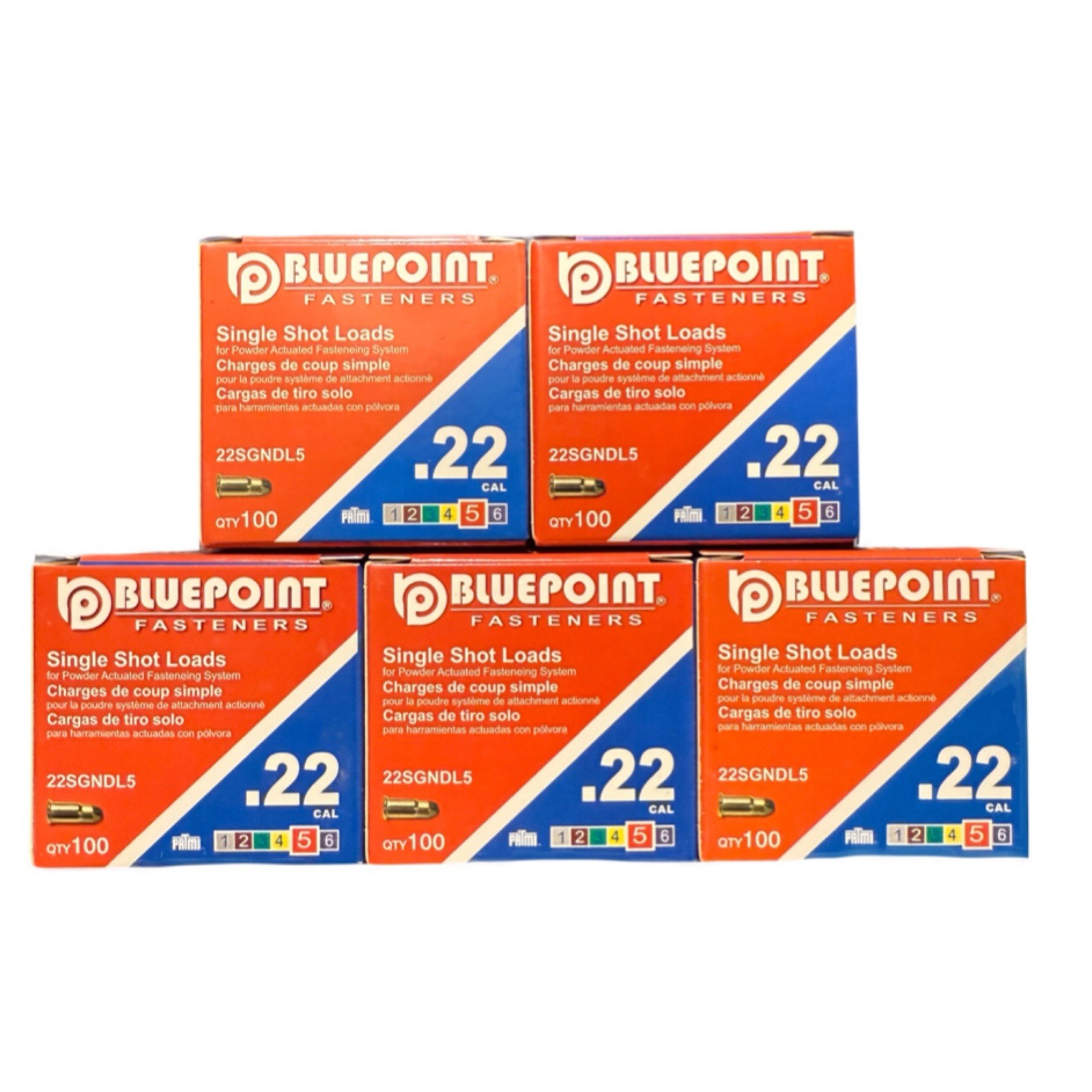 5 Pack - Bluepoint Fasteners 22SGNDL5 .22 Caliber RED Powder Loads