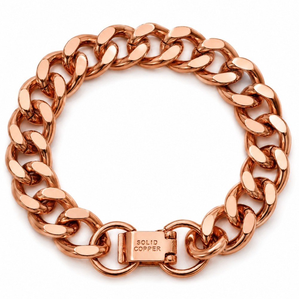 Pure Copper Cuban Link Bracelet Men Heavy Chunky Curb Chain 8.5\