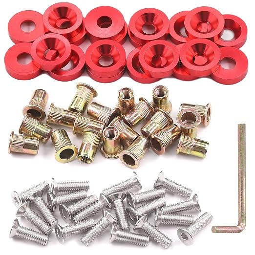 61Pcs Red M6 Aluminum Bumper Fender Washer CNC Finishing Washer Engine Bay Dress
