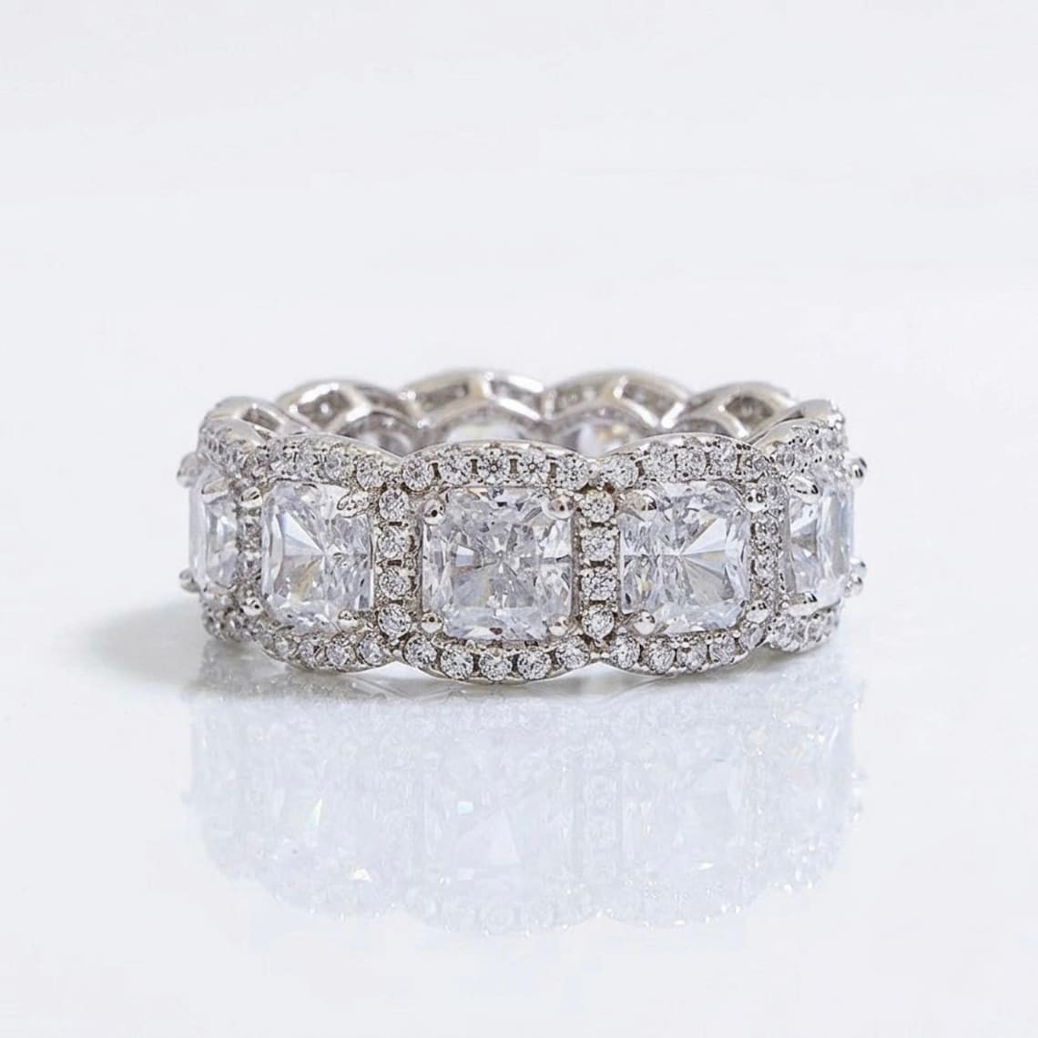 3.5Ct Cushion Cut Halo Moissanite Engagement Band 14k White Gold Plated For Her 3.5Ct Cushion Cut Halo Moissanite Engagement Band 14k White Gold Plated For Her