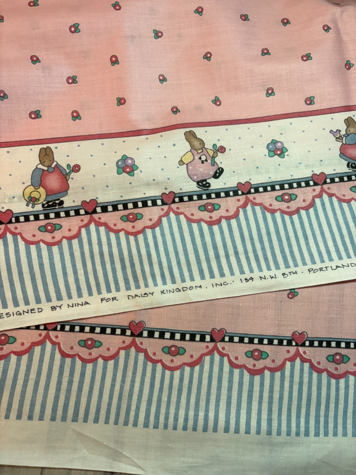 Daisy Kingdom pink fabric bunny hearts 2 different border strips choice 36\
