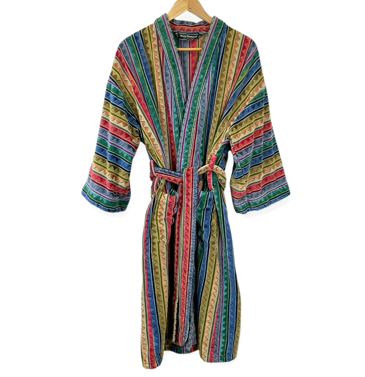 VTG Norm Thompson Robe Mens One Size Colorful Stripe Cotton Terry Southwestern