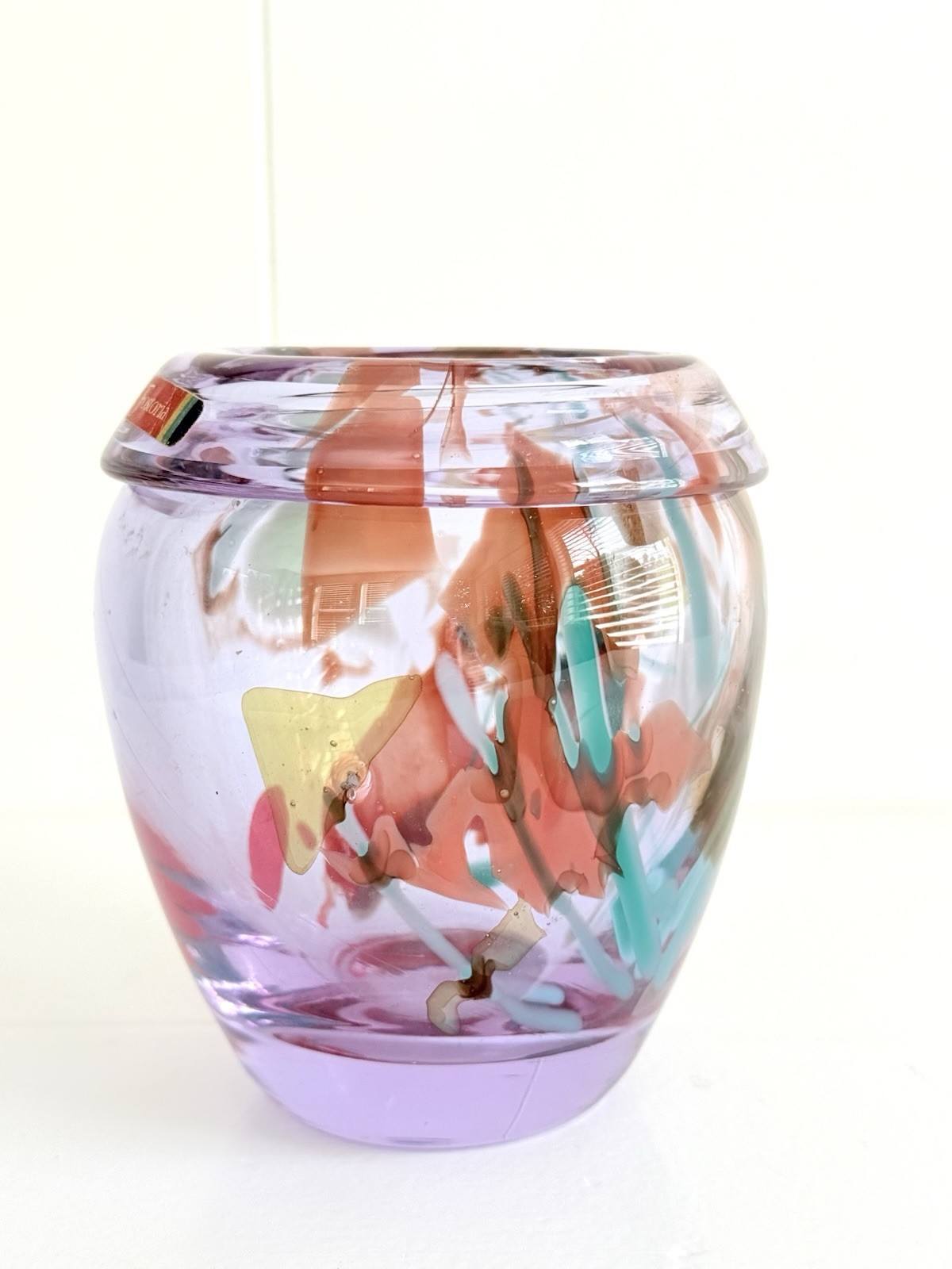Signed Fostoria  Art Glass Vase, Designer Impressions Collections Vintage 1977