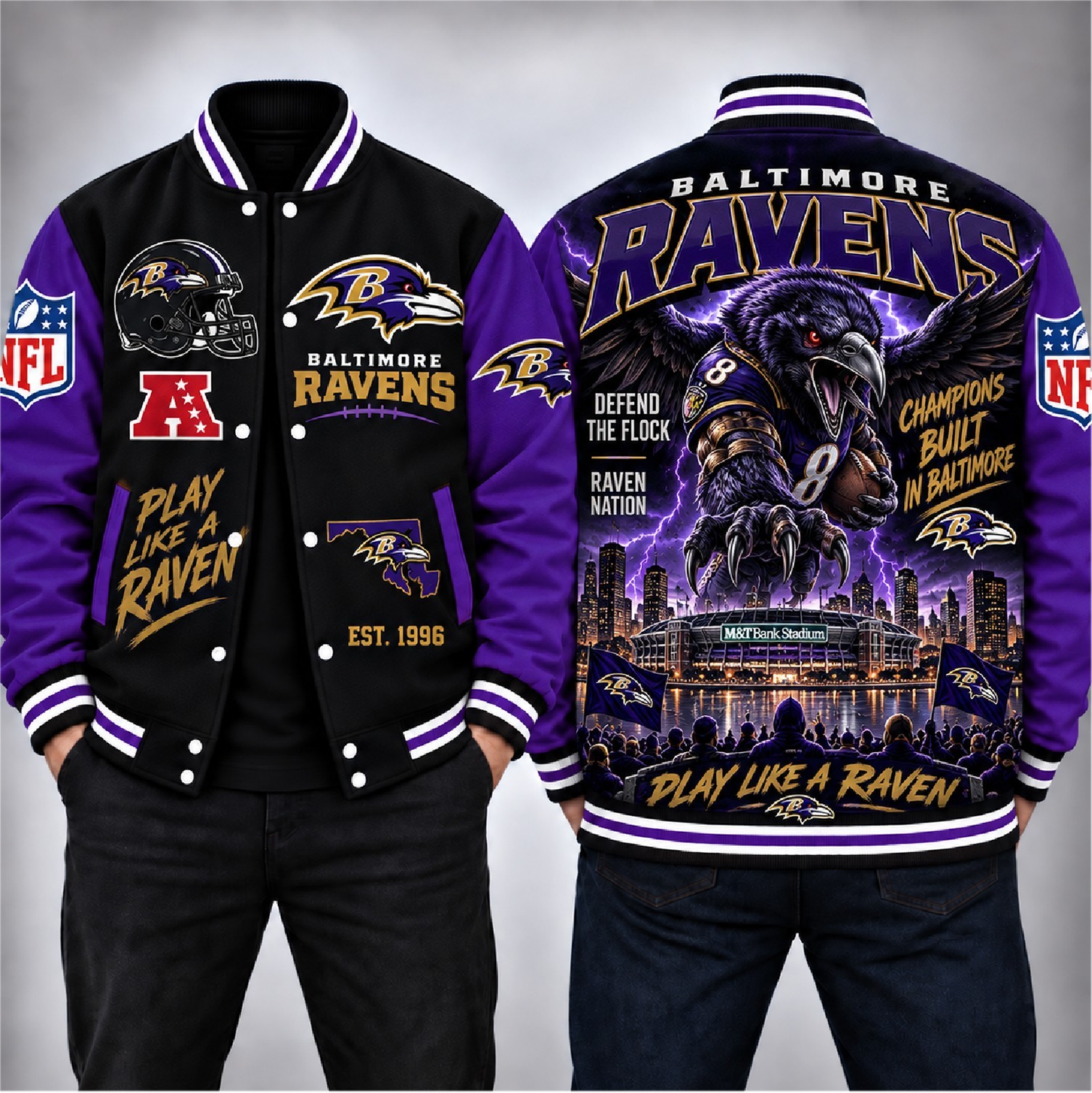 Baltimore Ravens Football Baseball Jacket - Play Like A Raven