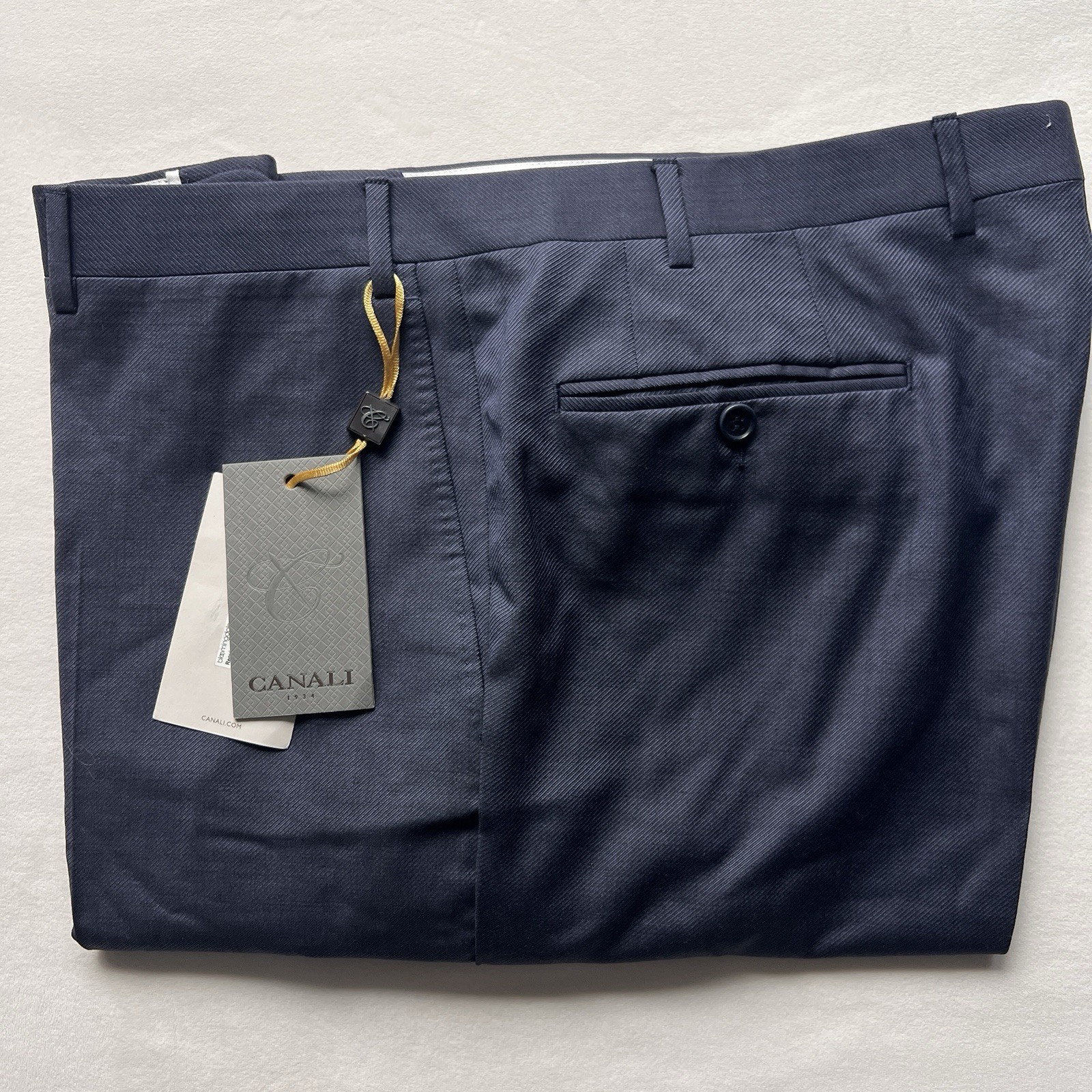 Canali Italy 100% Wool Flat Front Trousers Pants Men Navy Blue 38/EU 56 Unhemmed
