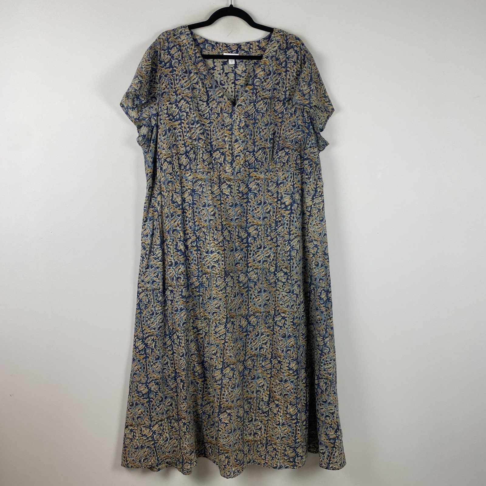 J Jill Elements Floral Maxi Dress Size 2X Cotton Blue Green Floral V Neck