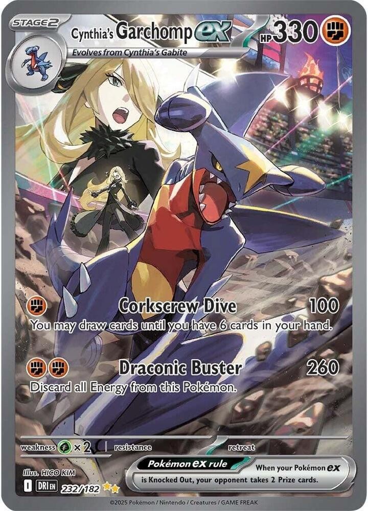 2025 Pokemon Destined Rivals Cynthia\'s Garchomp ex NM #232/182