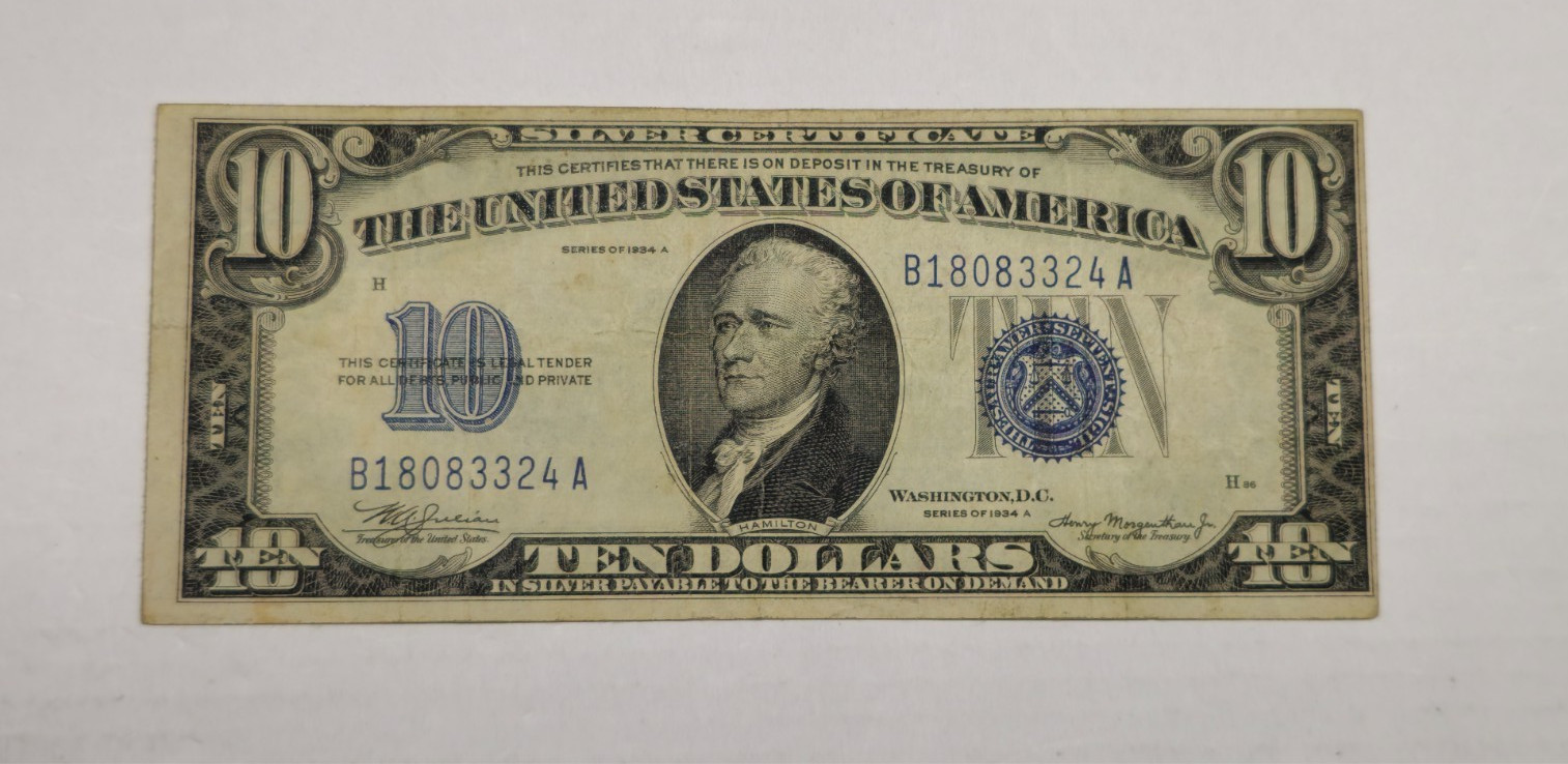 1934A $10 Silver Certificate (Blue Seal) – Fr. 1702 (324A) 1934A $10 Silver Certificate (Blue Seal) – Fr. 1702 (324A)