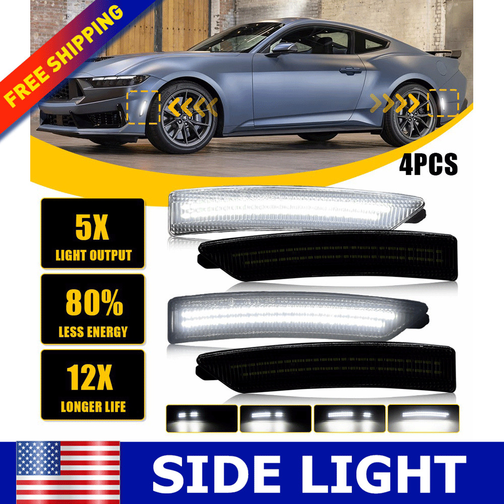 WHITE LED Fender Side Marker Lights Reflectors for 24-26 Ford Mustang Gen7/S650