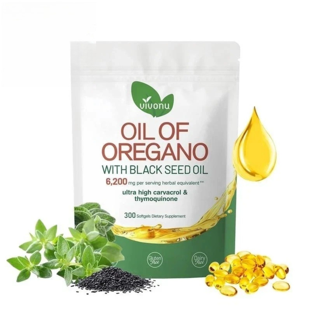 Brand-New VivoNu.6200mg Oregano Oil + Black Seed Capsules Immunity for