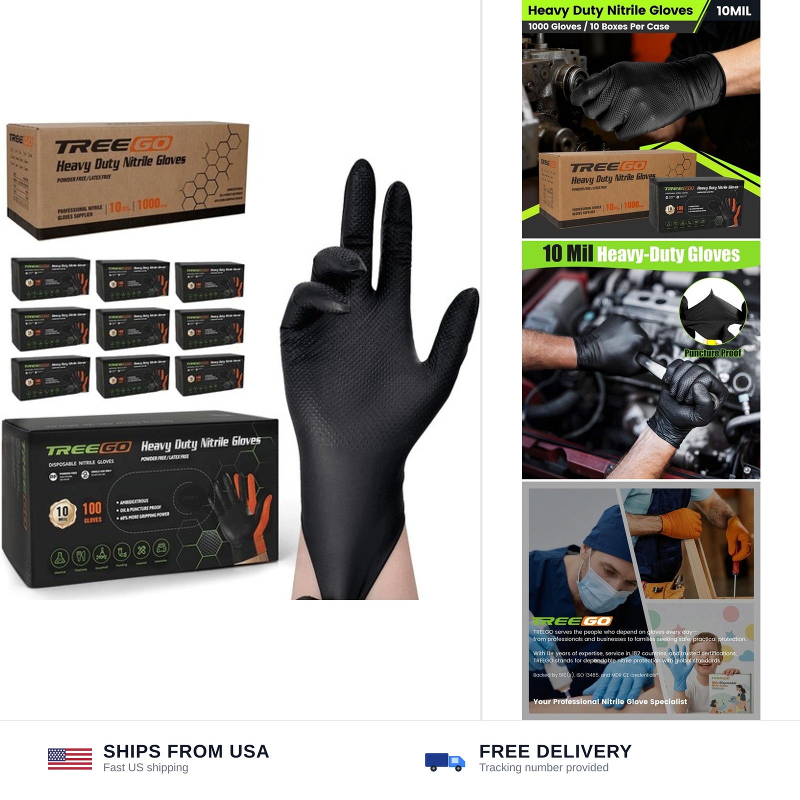 TREEGO 10 Mil Black Nitrile Gloves Bulk Case, 1000 Count X-Large — Heavy Duty...