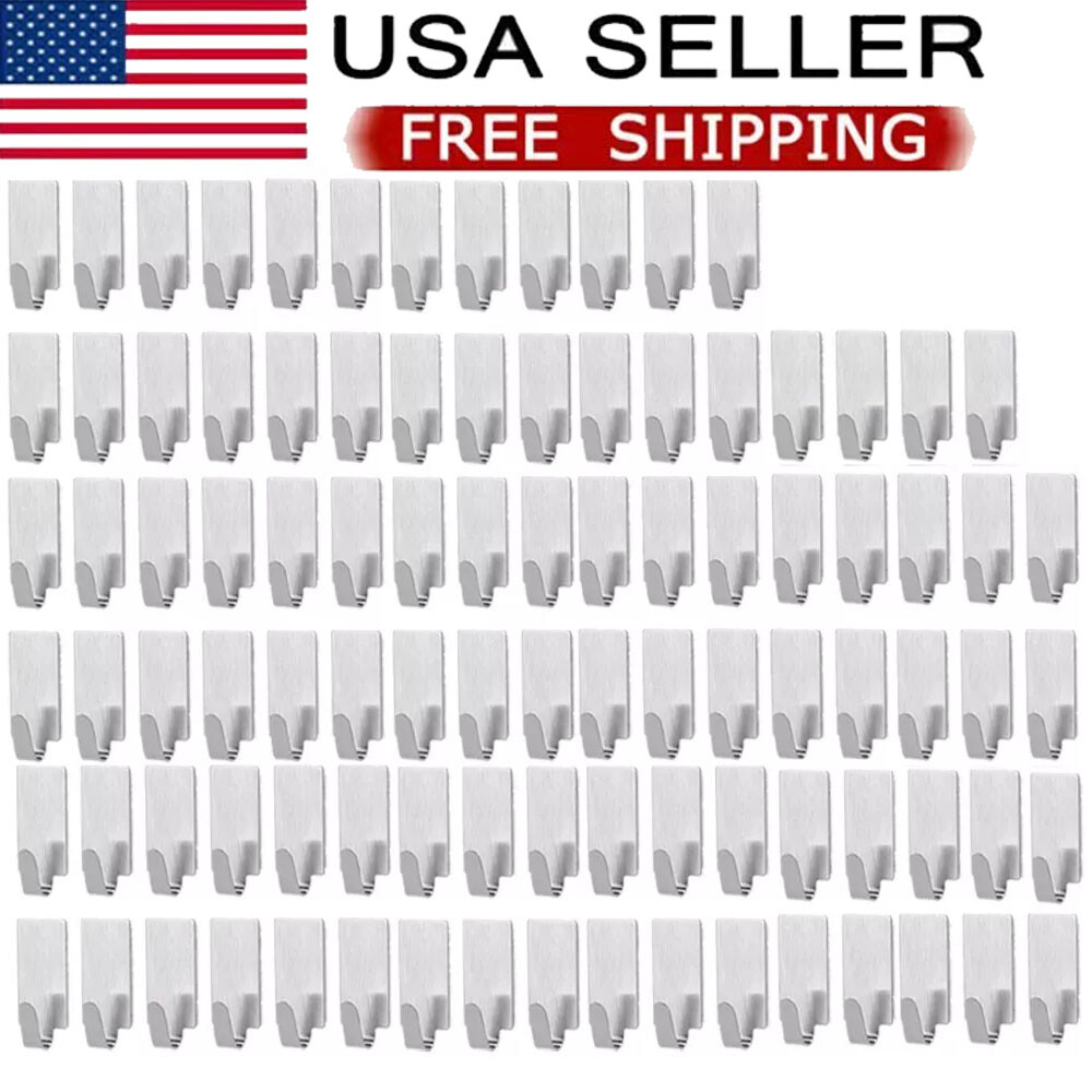 96x Self Adhesive Stainless Steel Hook Bathroom Wall Door Strong Sticky Holders