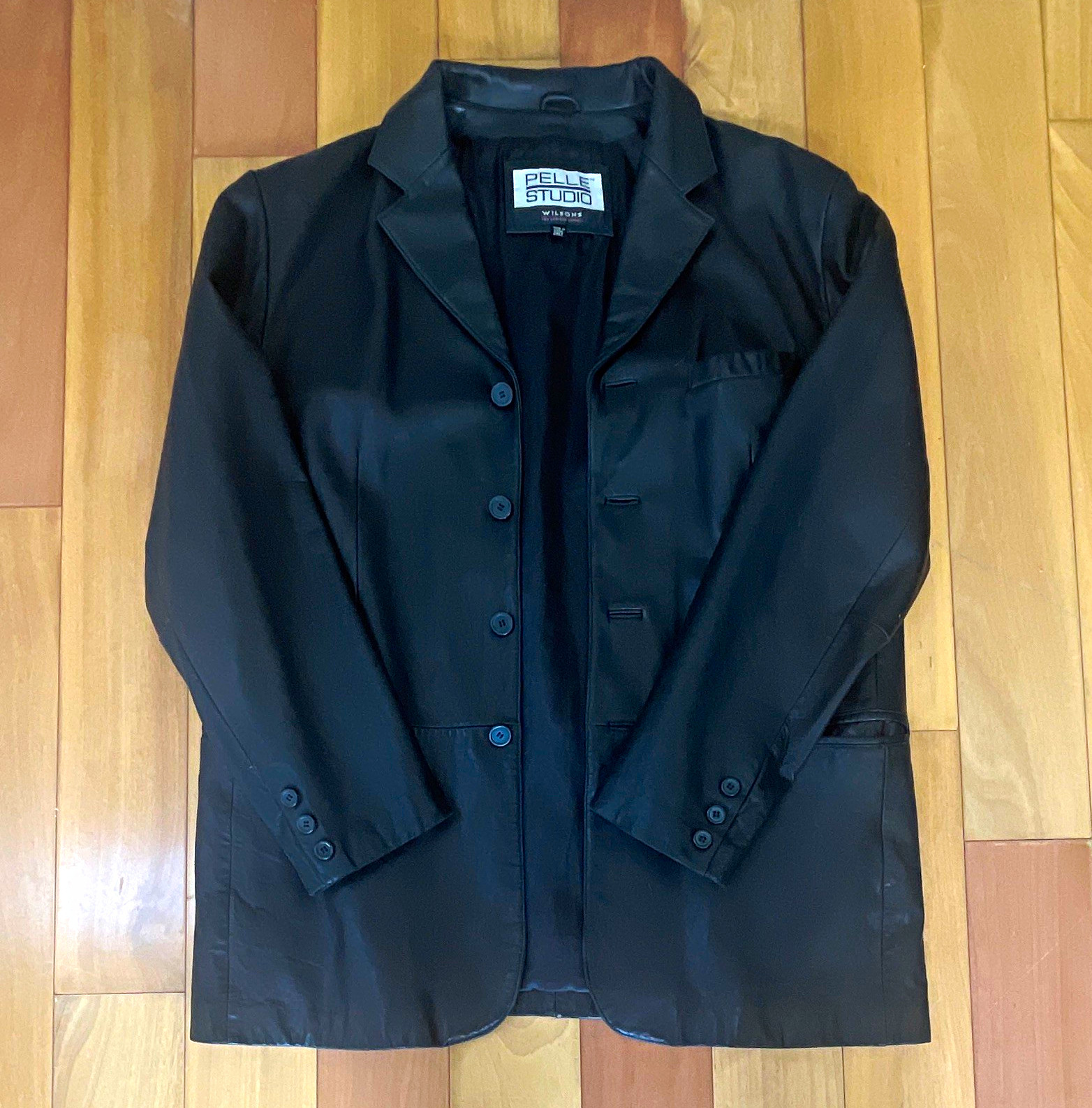 Vintage Pelle Studio Men’s Black Leather Blazer Jacket 2XL Lined Button Notch Vintage Pelle Studio Men’s Black Leather Blazer Jacket 2XL Lined Button Notch