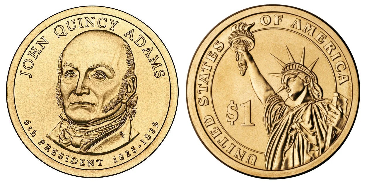 2008 P&D John Quincy Adams Presidential $1 Golden Dollar Coin – Circulated/Shiny