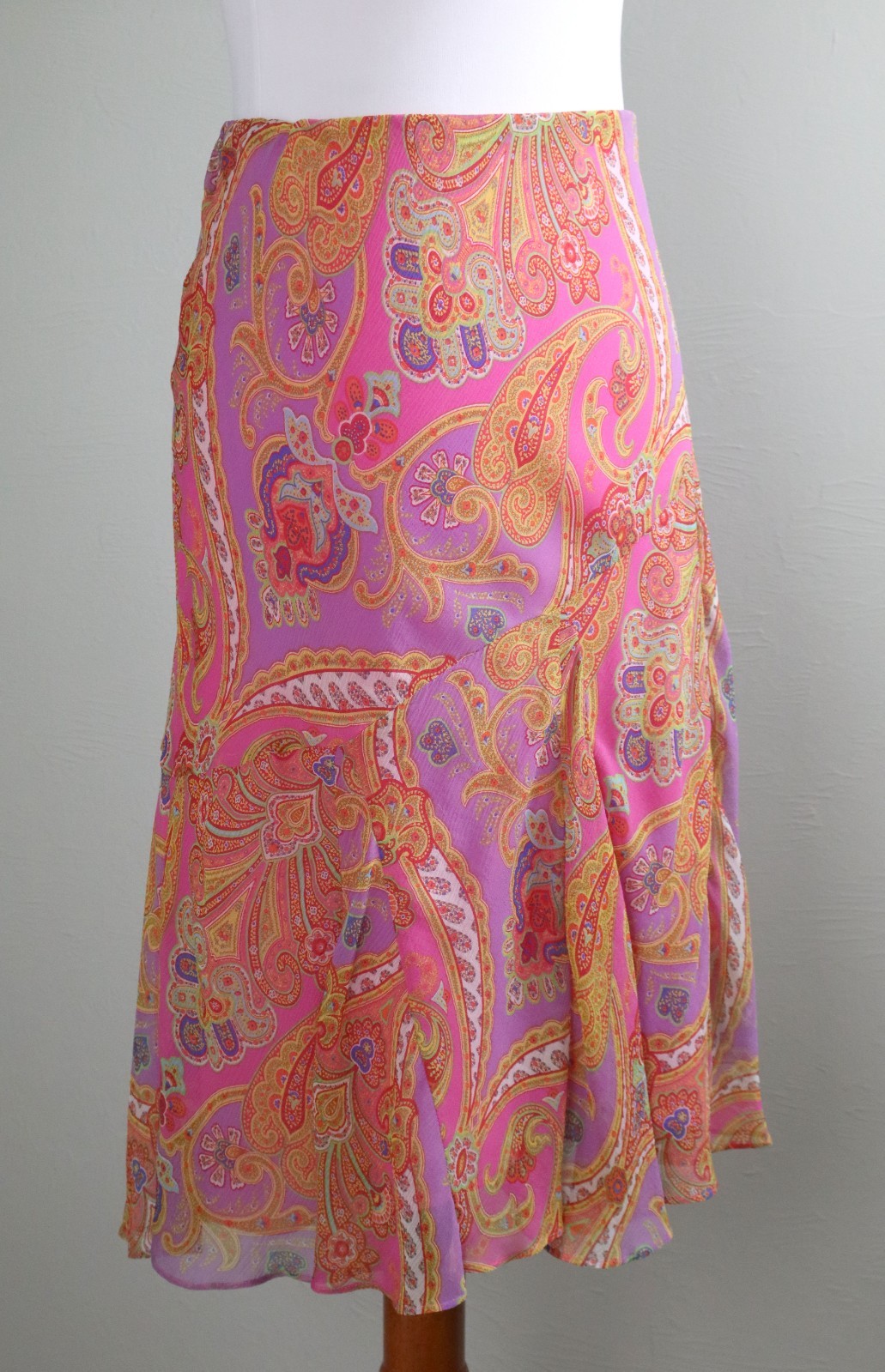 LAUREN RALPH LAUREN $125 Vintage Paisley 100% Silk Ruffle Skirt Size Medium