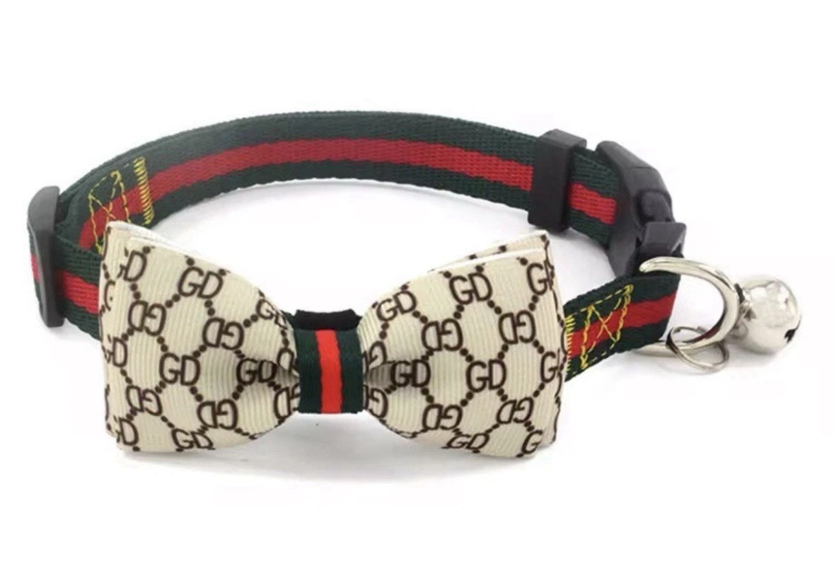 Luxury inspired Dog Collar Tie & Bell For Pets Gucci Style Luxury inspired Dog Collar Tie & Bell For Pets Gucci Style