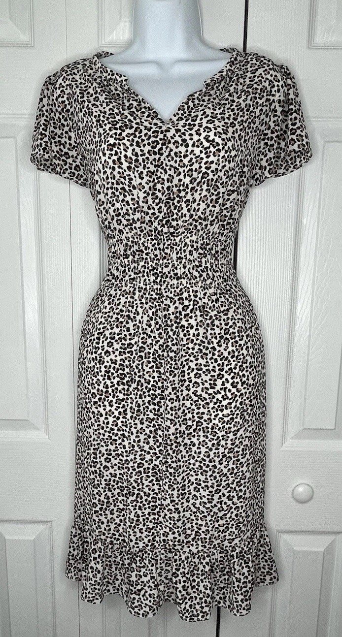 Talbots Womens Leopard Flutter Sleeve Faux Inset Stretch Ruffle Dress 6 $129 NWT Talbots Womens Leopard Flutter Sleeve Faux Inset Stretch Ruffle Dress 6 $129 NWT
