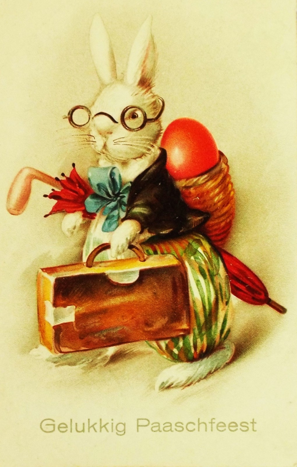 GORGEOUS FANTASY 1929 Clapsaddle Dressed White Rabbit Easter Eggs Germany Munich GORGEOUS FANTASY 1929 Clapsaddle Dressed White Rabbit Easter Eggs Germany Munich