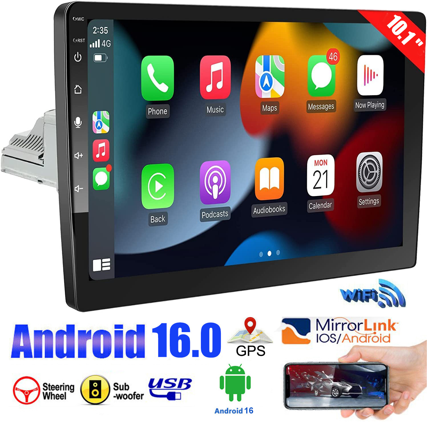10.1'' Double 2 Din Android 16 Touch Screen Car Stereo Radio GPS WIFI BT Carplay