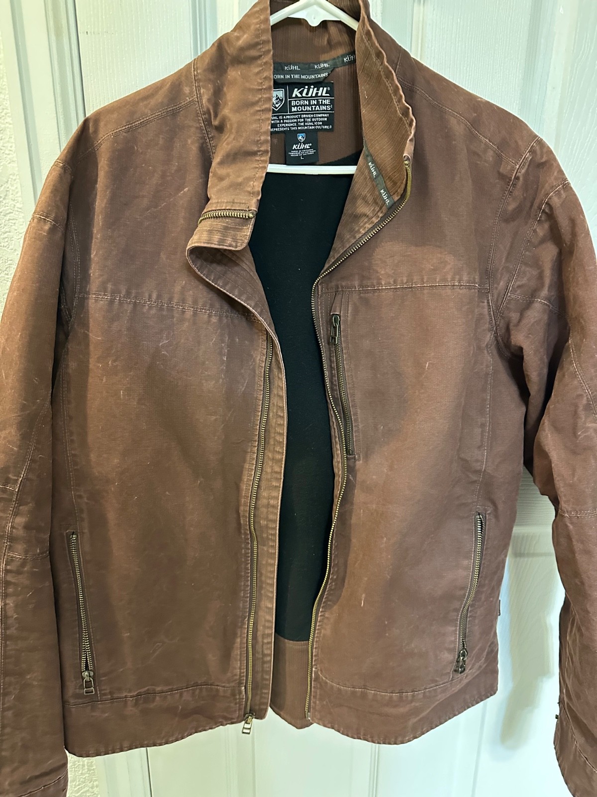 Kuhl Burr Jacket Mens Large Patina Dye Brown Full Zip Canvas / fleece