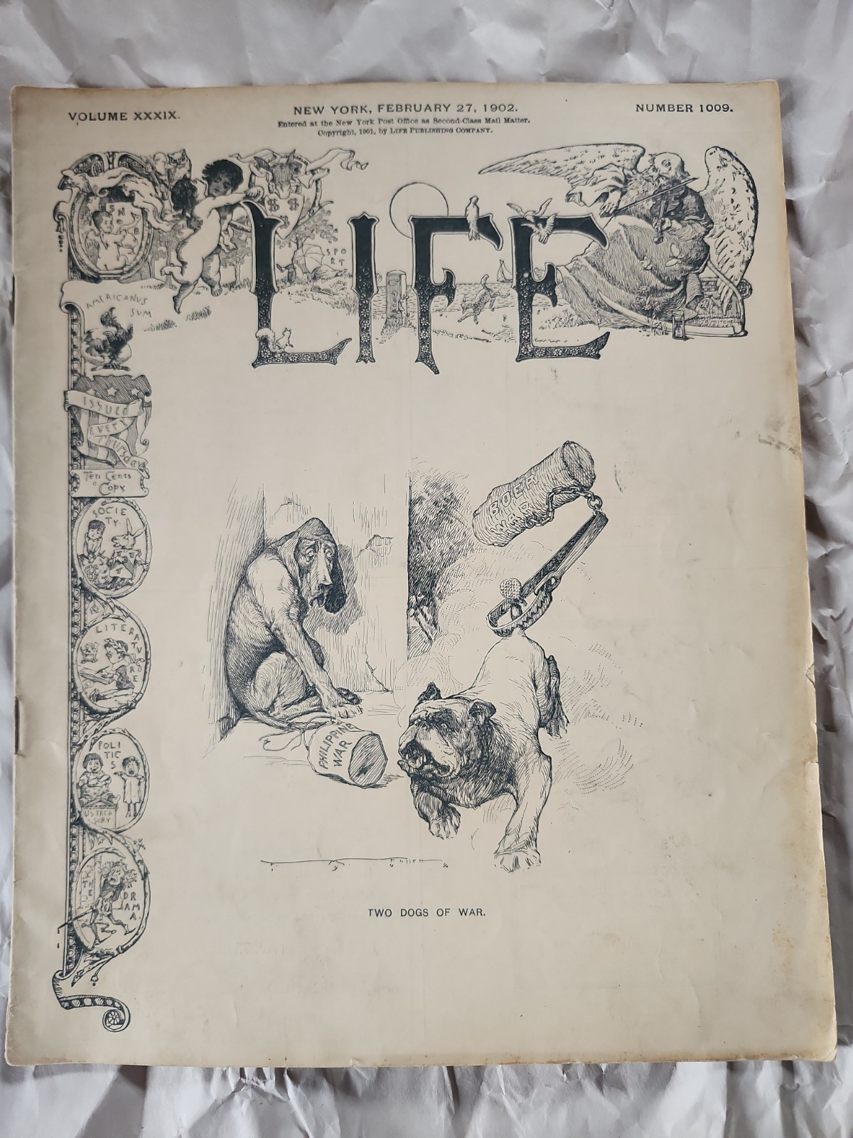 1902 Life February 27- Two Dogs Of War Magazine Antique 1902 Life February 27- Two Dogs Of War Magazine Antique