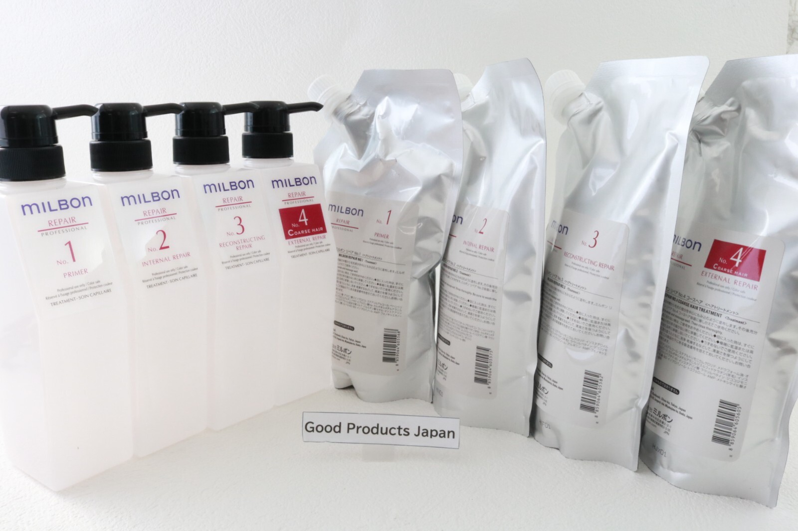 Milbon 4step Repair Treatment No.1.2.3.4 600g Empty Bottle Set For Coarse Hair