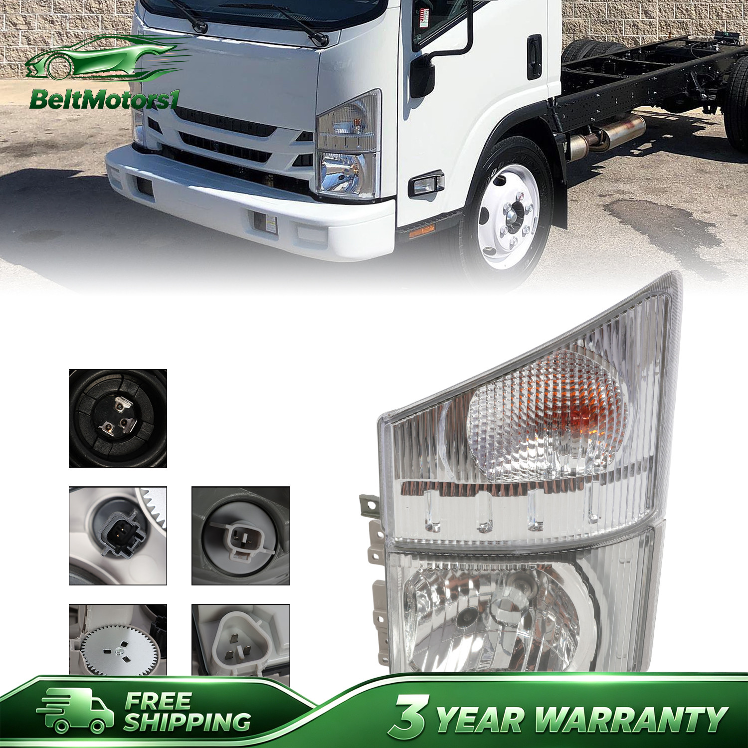 Front Driver Side Headlight & Corner Lamp For Isuzu NPR NPR-HD NQR NRR 2008-2023