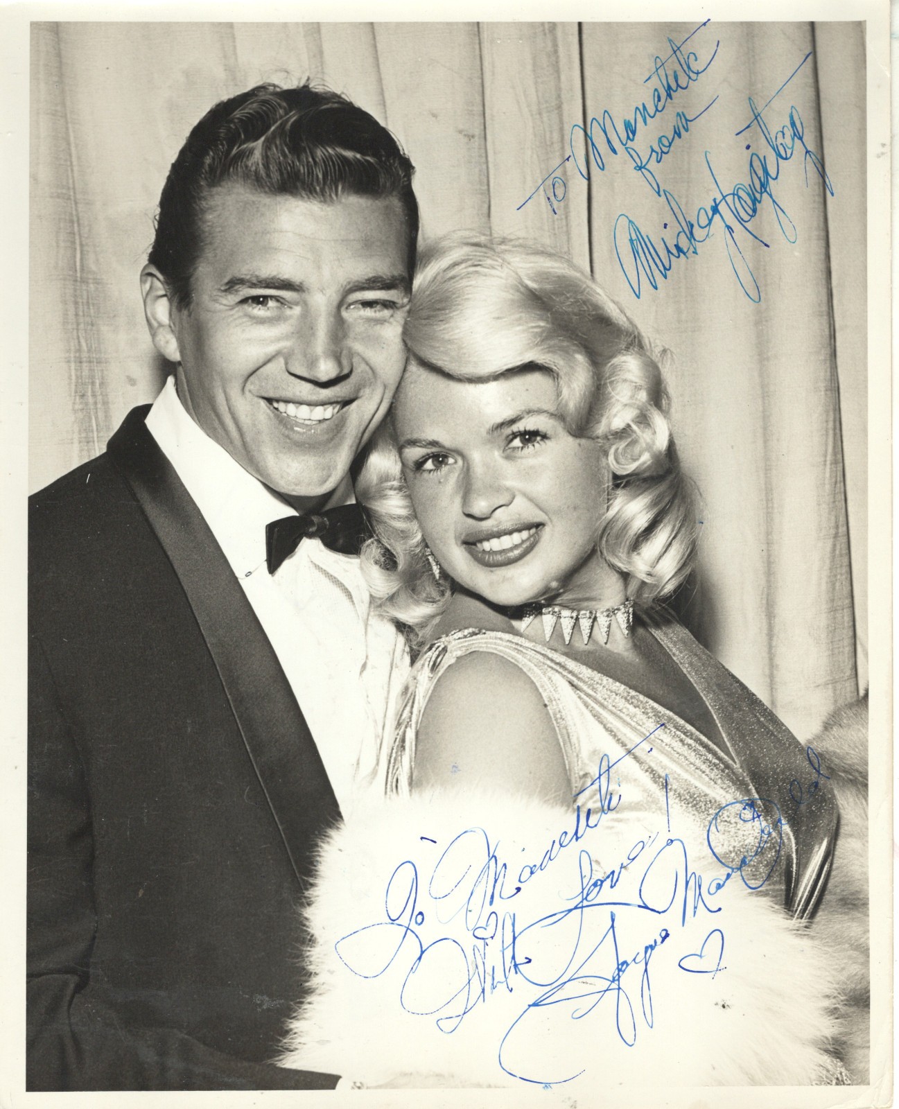 TRAGIC ACTRESS JAYNE MANSFIELD & HUSBAND MICKEY HARGITAY,  SIGNED VINTAGE PHOTO.