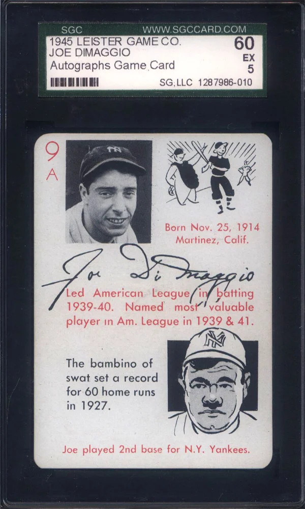 1945 Leister Game Co. Joe Dimaggio Autographs Game Card SGC 5 1945 Leister Game Co. Joe Dimaggio Autographs Game Card SGC 5