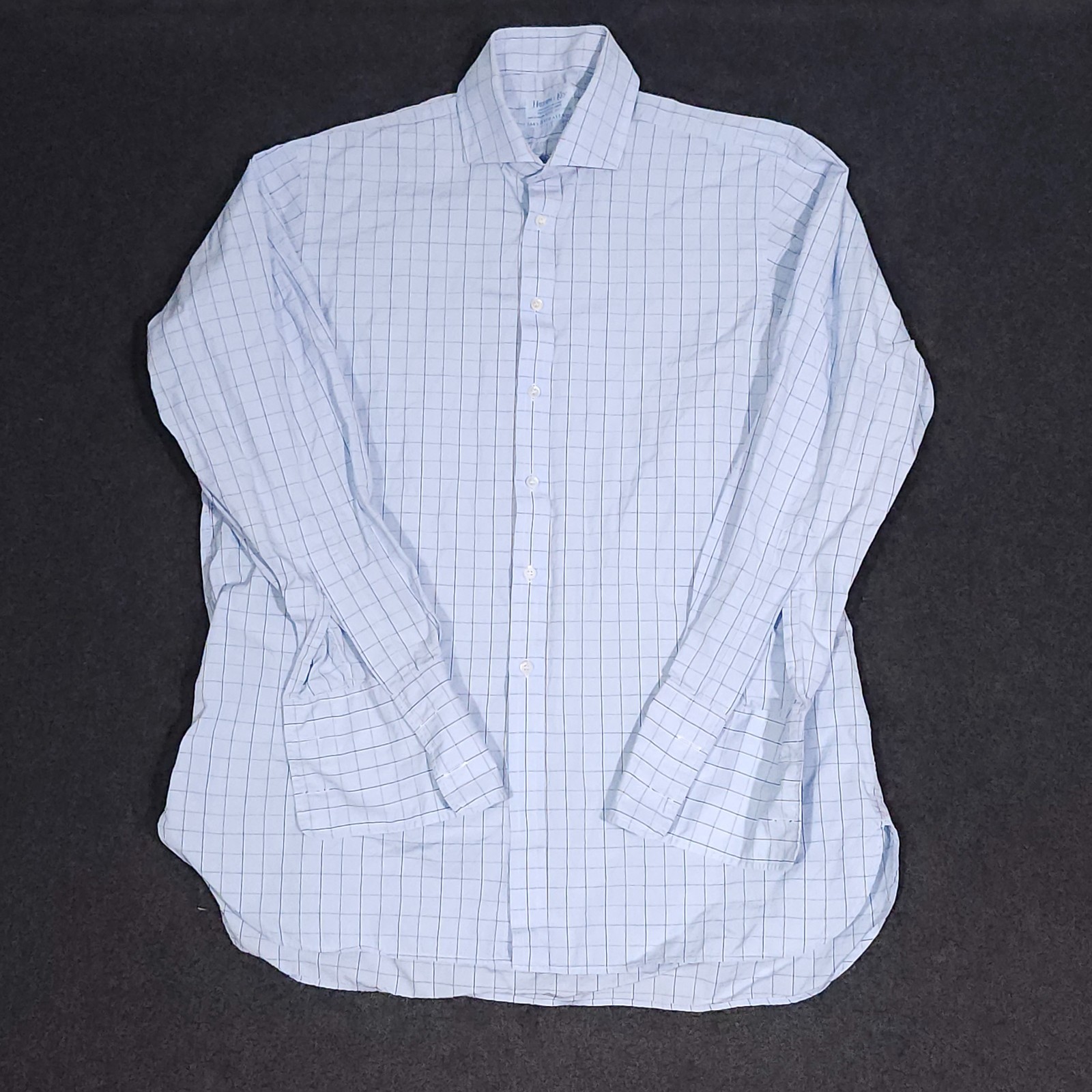 Hilditch & Key Dress Shirt Mens 16.5 Blue Check French Cuff Cotton Made England