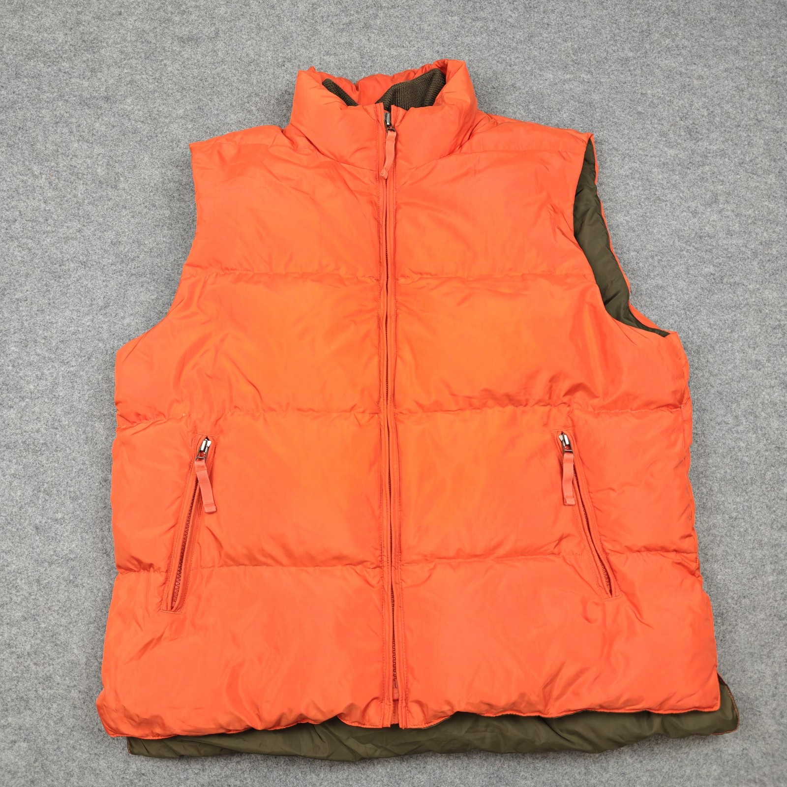Vintage J.Crew Vest Mens Large Orange Down Puffer Full Zip Pockets Outdoor Y2K