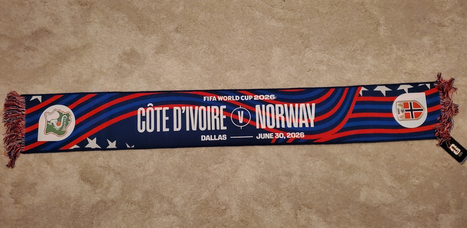 FIFA World Cup 2026 Norway Vs Ivory Coast Match Scarf Dallas 6/30 Round 32