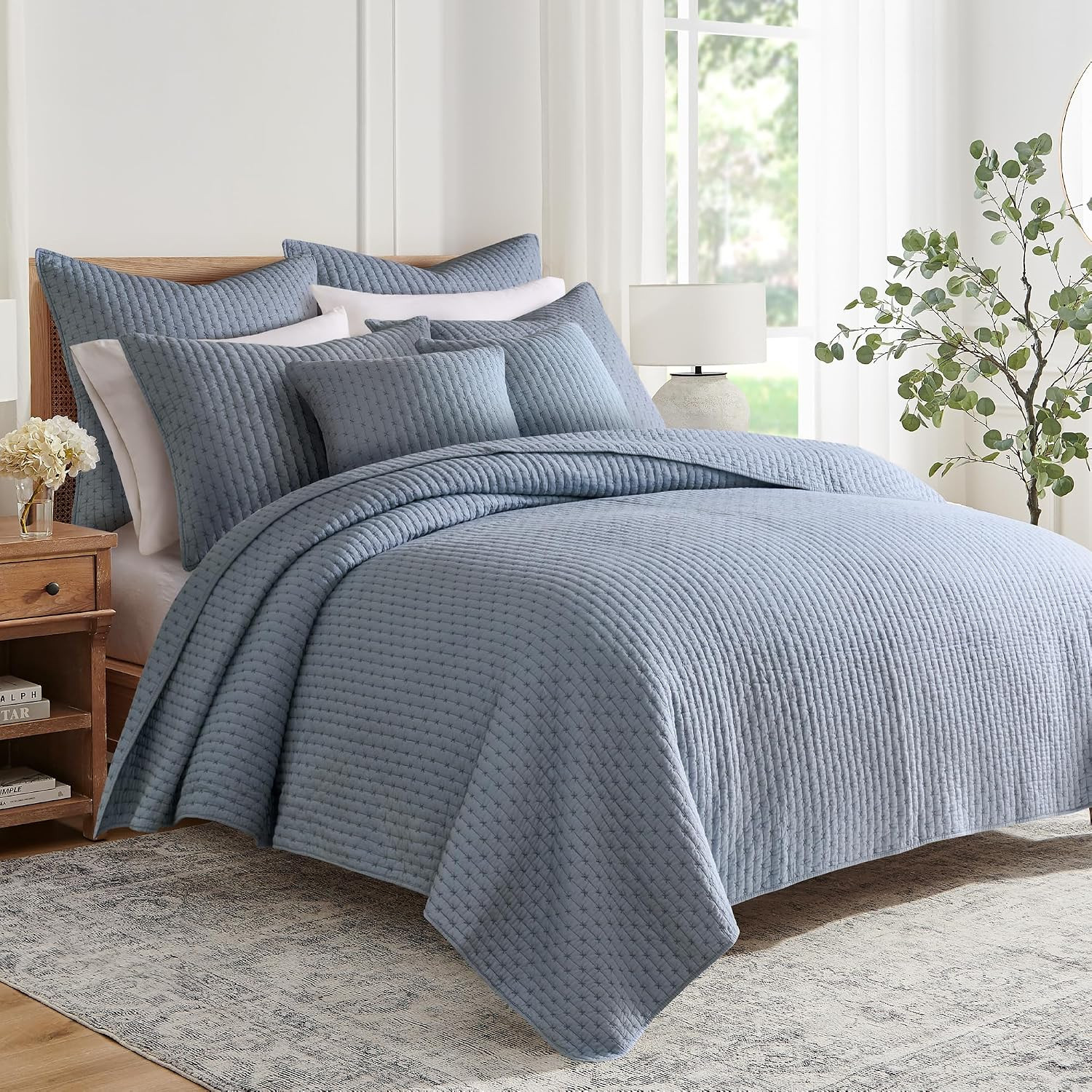 Levtex Home Cross Stitch Chambray Quilt Set Twin 68X86' 1 Pillow Sham 26X20'
