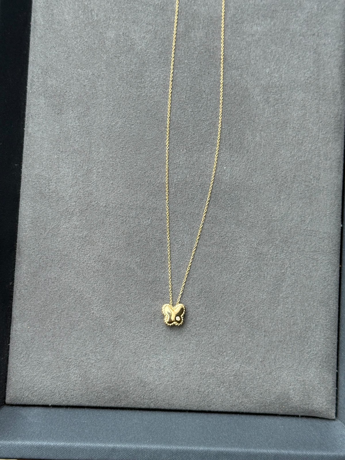 14K Solid Yellow Gold Dainty Natural Diamond Butterfly Pendant Necklace  G2U