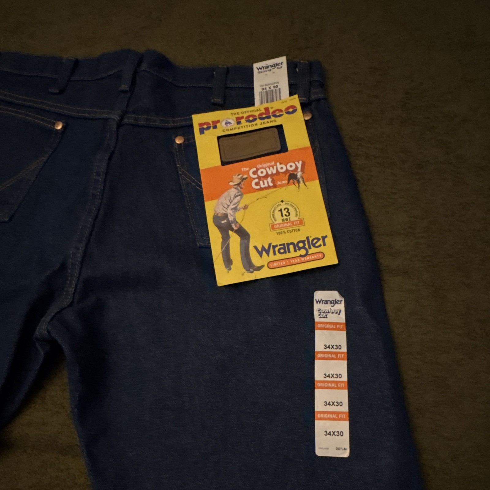 Wrangler Men\'s Dark Wash Blue Denim Jeans Original Fit Cowboy Cut 5-Pocket 34x30