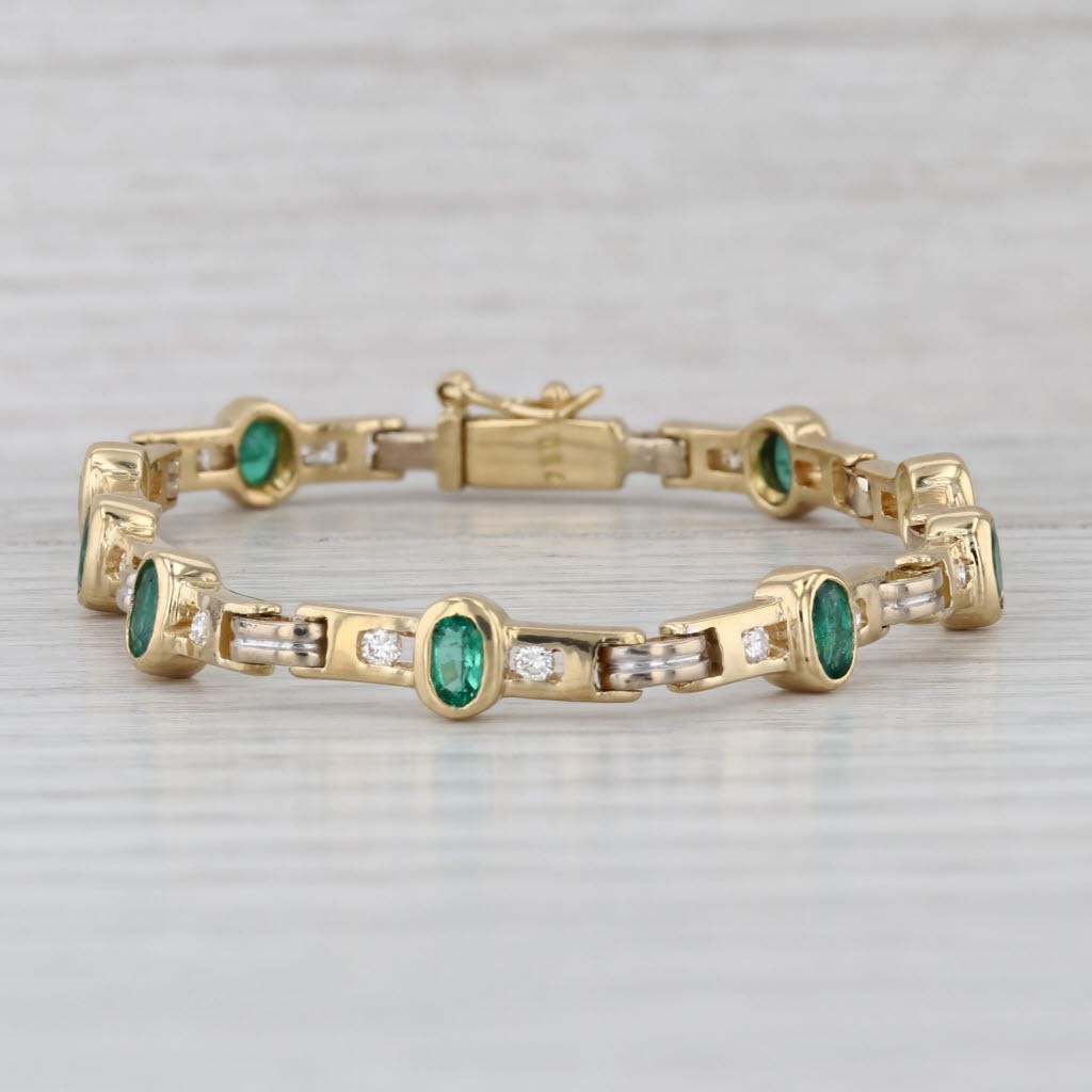1.96ctw Emerald Diamond Bar Link Bracelet 18k Yellow Gold 6.5\