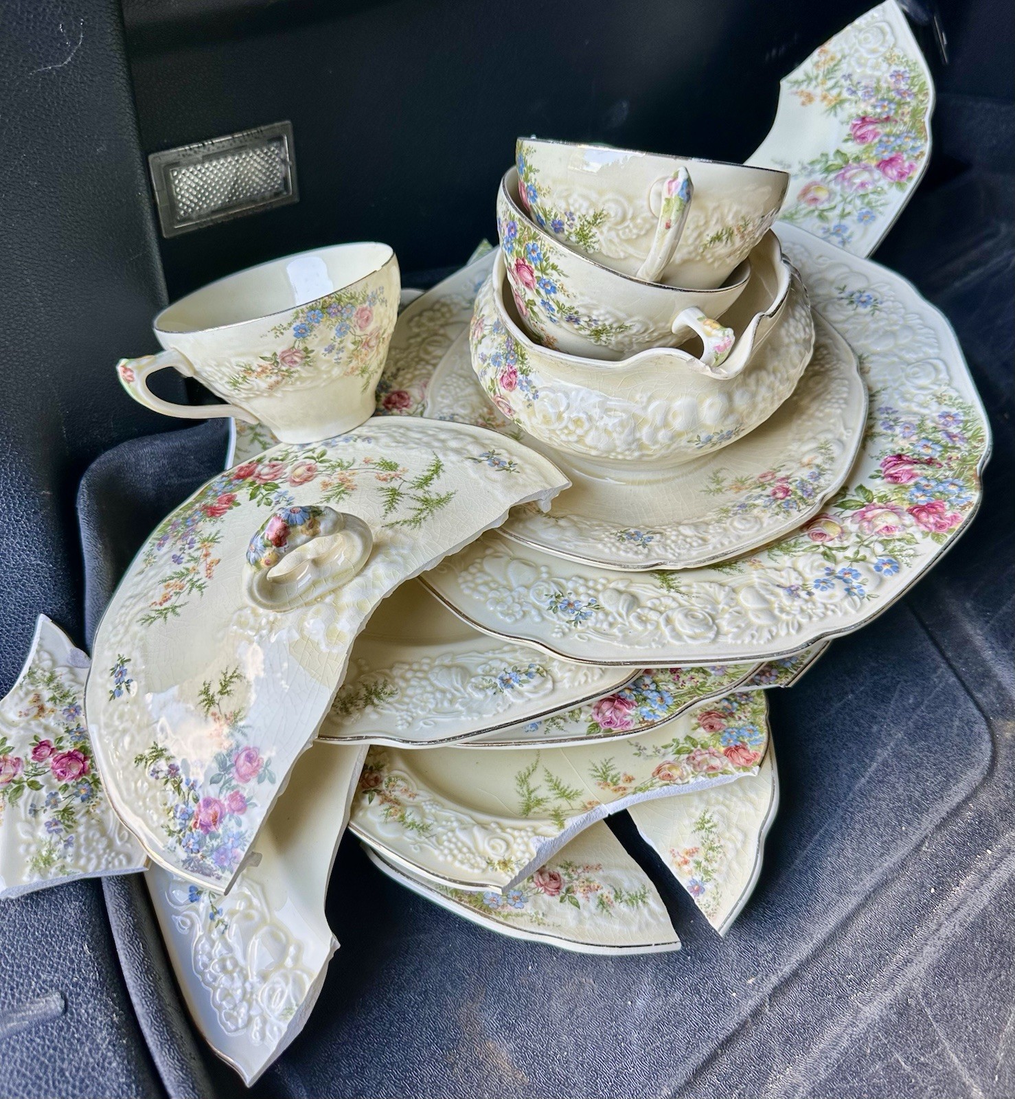 Broken Vintage Crown Ducal Rosalie Dishes Chipped Broken Cracked For Repurposing