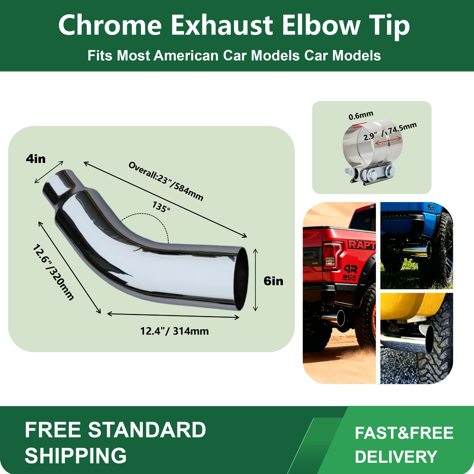 4-6 Inch Exhaust Elbow - Diesel ExhaustTip with Clamp 4-6 Inch Exhaust Elbow - Diesel ExhaustTip with Clamp