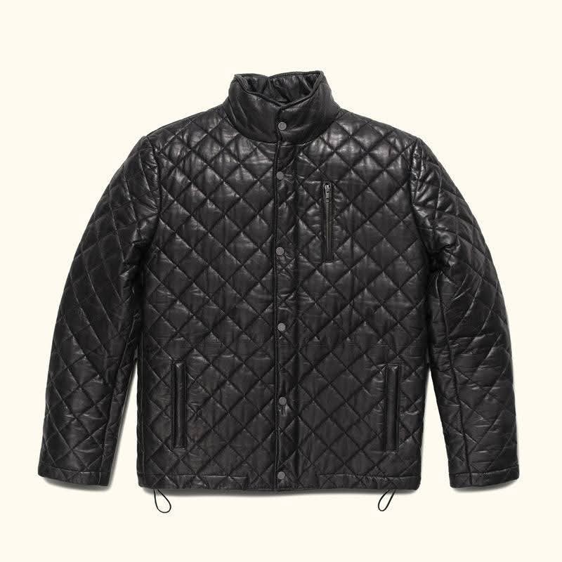 Men\'s Quilted Black Jacket Stand Collar Lightweight Casual Puffer Coat