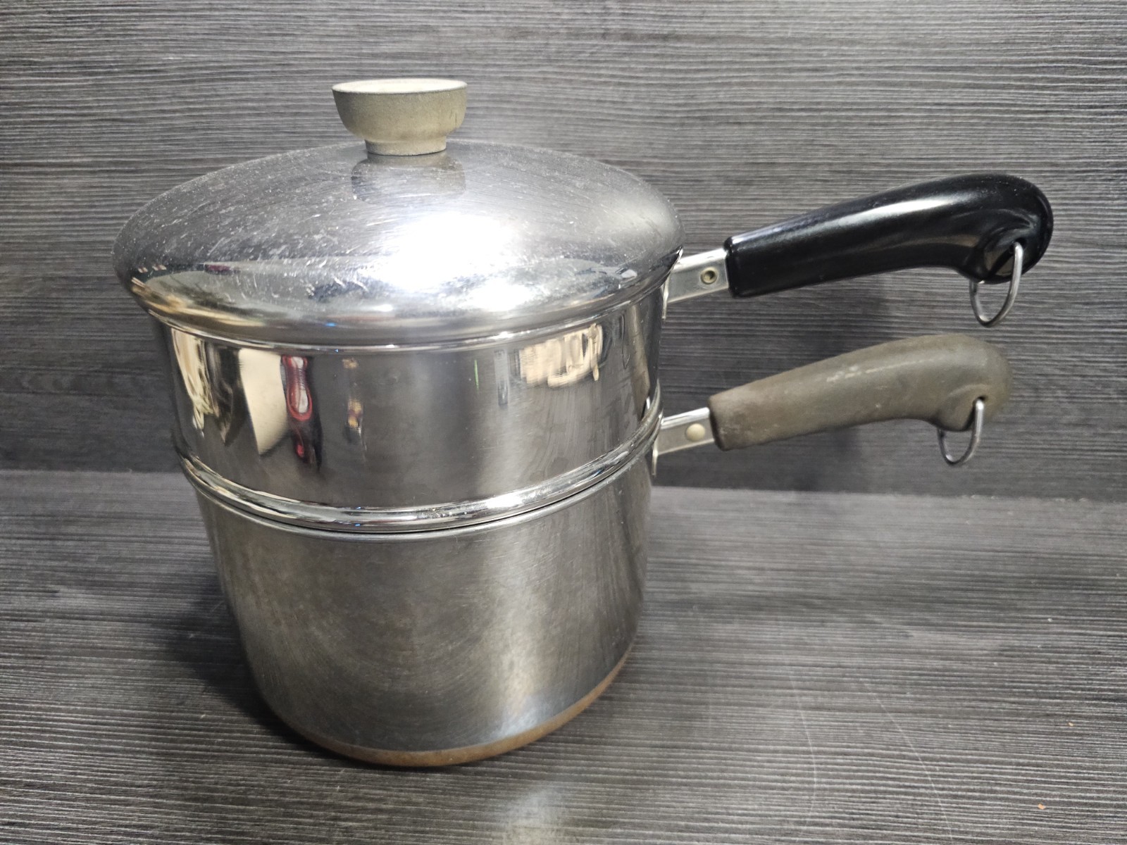 Vtg 1801 Revere Ware Copper Bottom 3 Qt Saucepan and Steamer with Lid