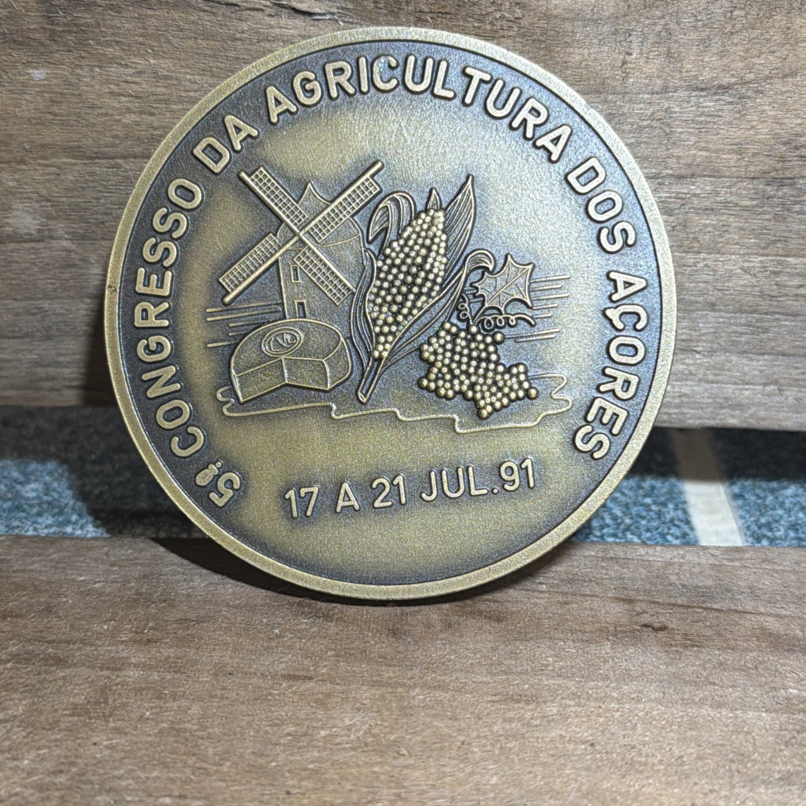 Vintage 1991 Azores Santa Maria Agricultural Congress Bronze Medallion Deadstock