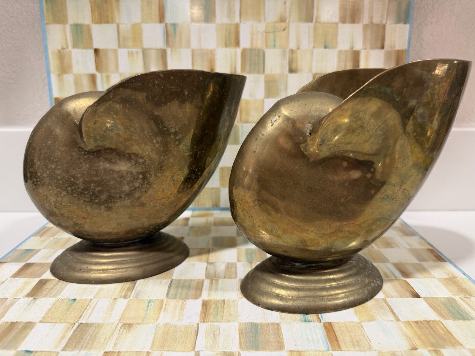Set of Vintage Bronze Nautilus Shell Planters Mid Century Modern Mid Century