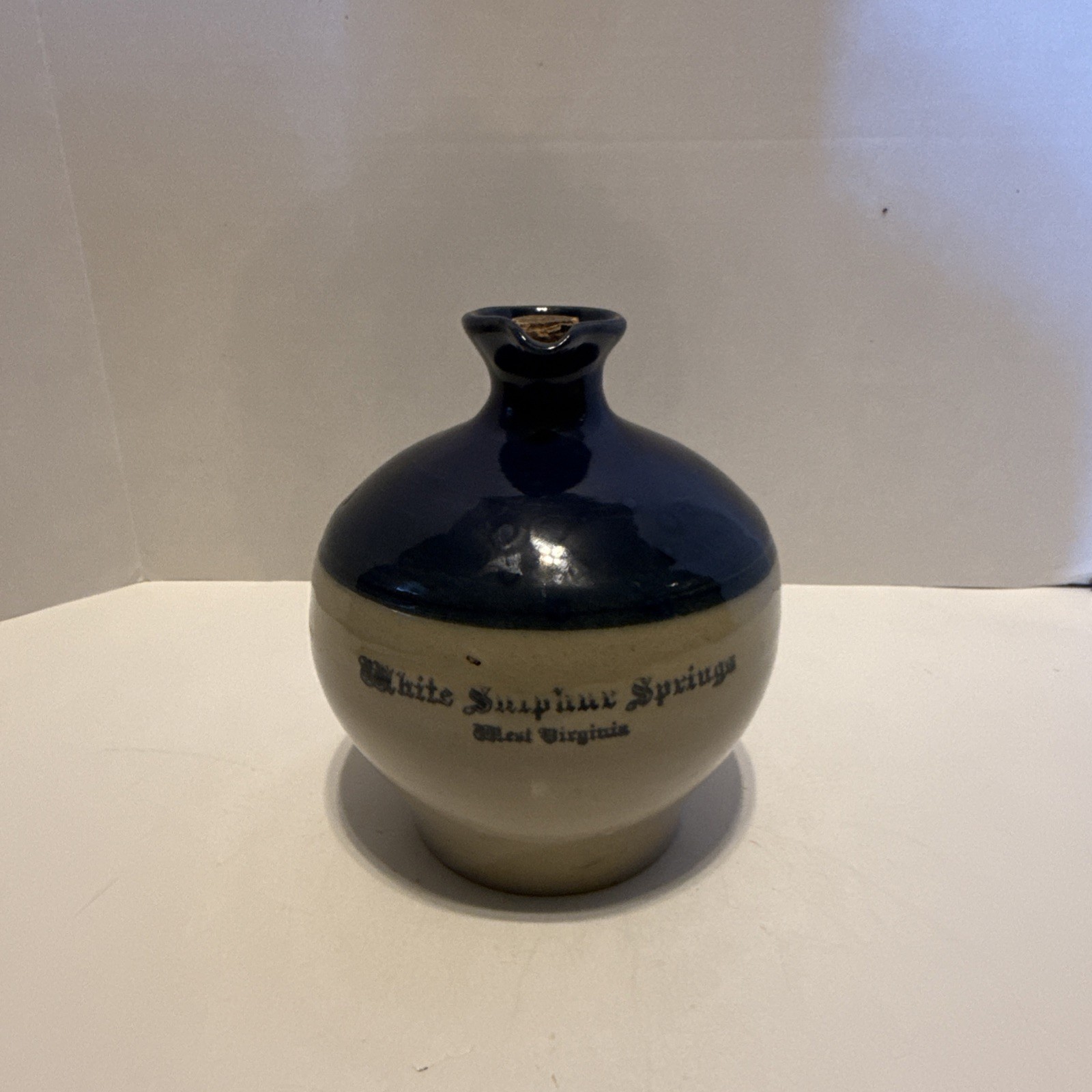 Antique White Sulphur Springs West Virginia Stoneware Mineral Water Jug Cobalt