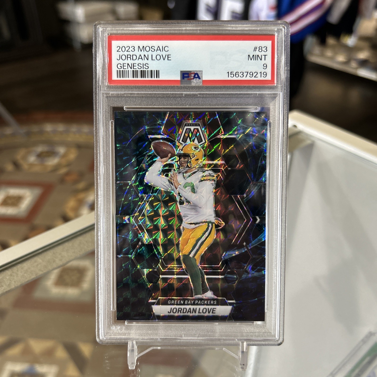 2023 Panini Mosaic #83 Jordan Love Rare Genesis Prizm SSP Case Hit PSA 9 Mint