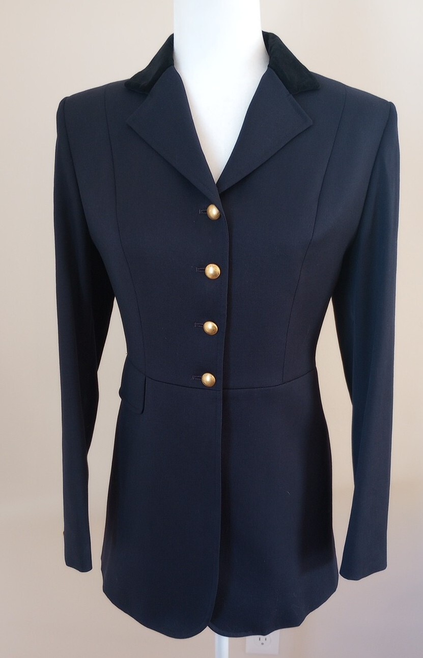 VTG Borso D\'Este Italy Ladies Wool Blend Show Blazer Velvet Accent Navy EU40/US8
